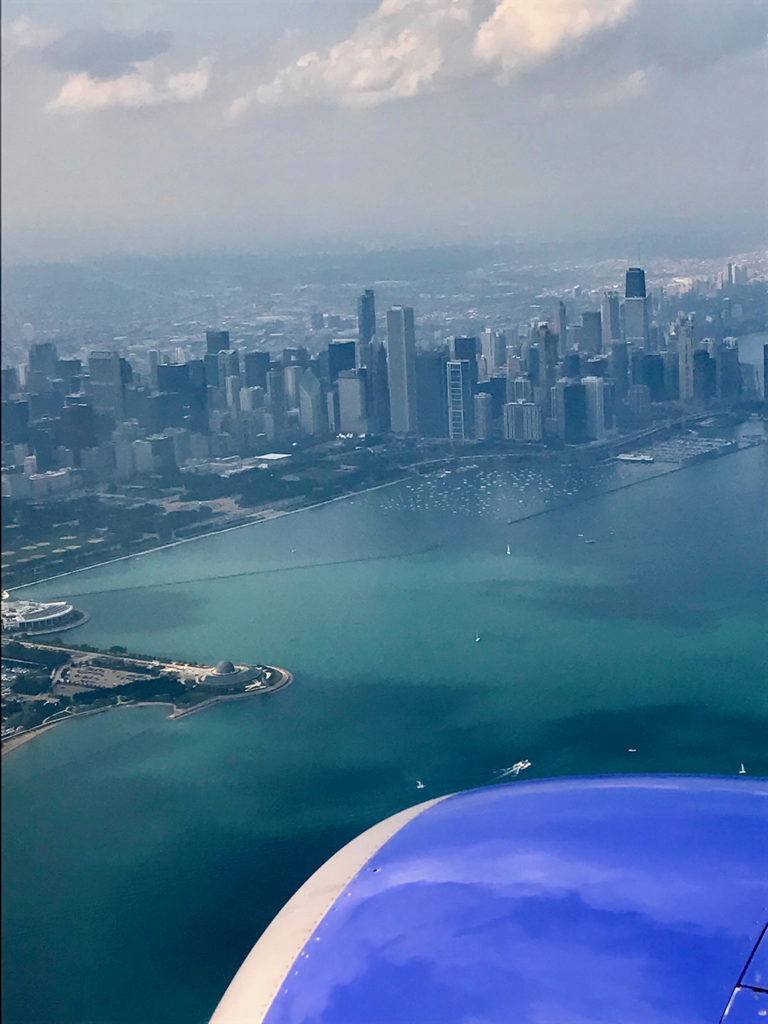 view of Chicago from airplane