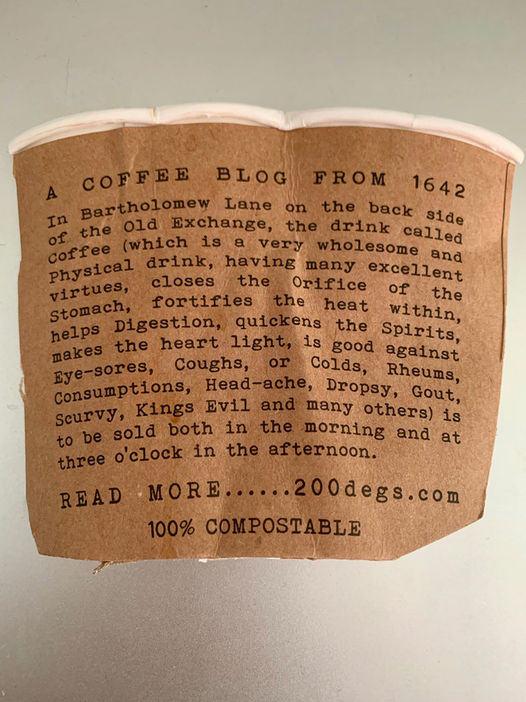 story on the back of a coffee cup
