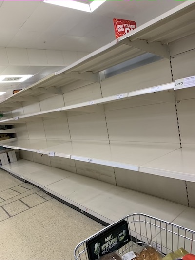 Empty aisles in supermarkets due to covid-19