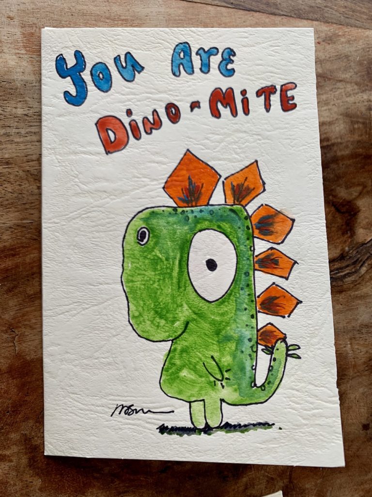 card with cartoon dinosaur