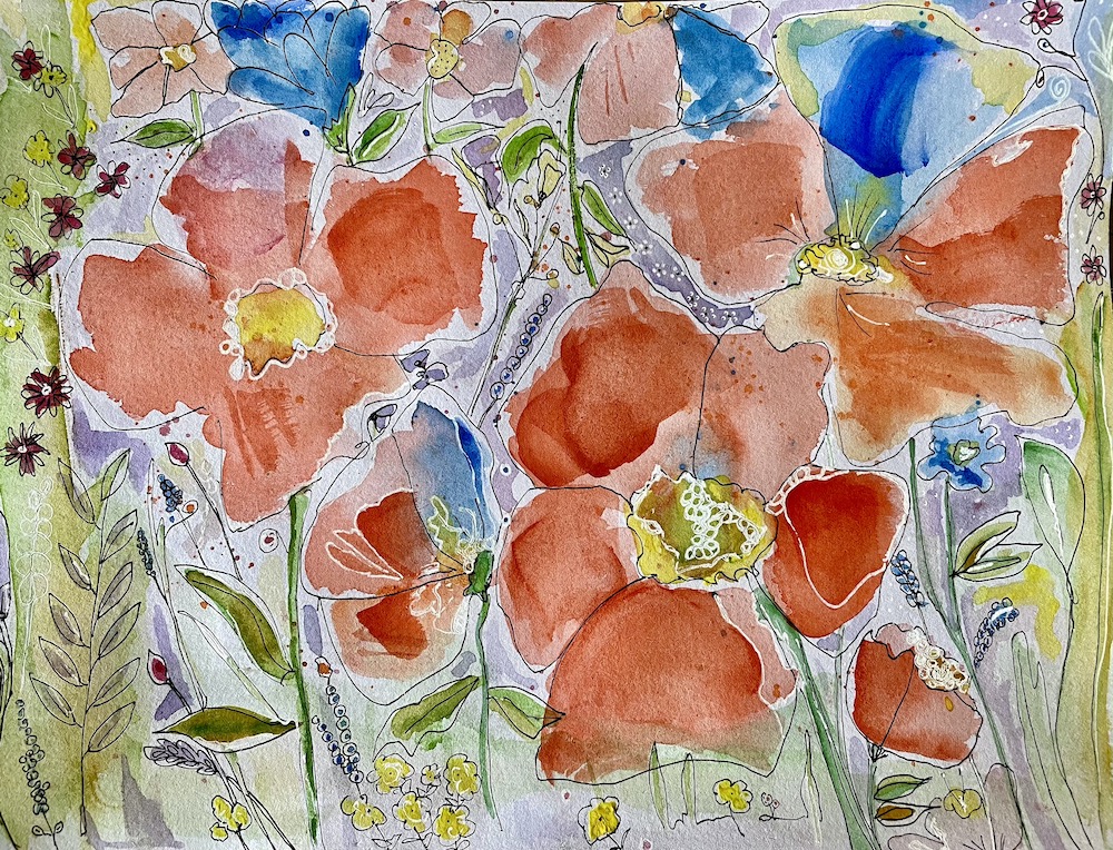 abstract watercolour wildflower meadow
