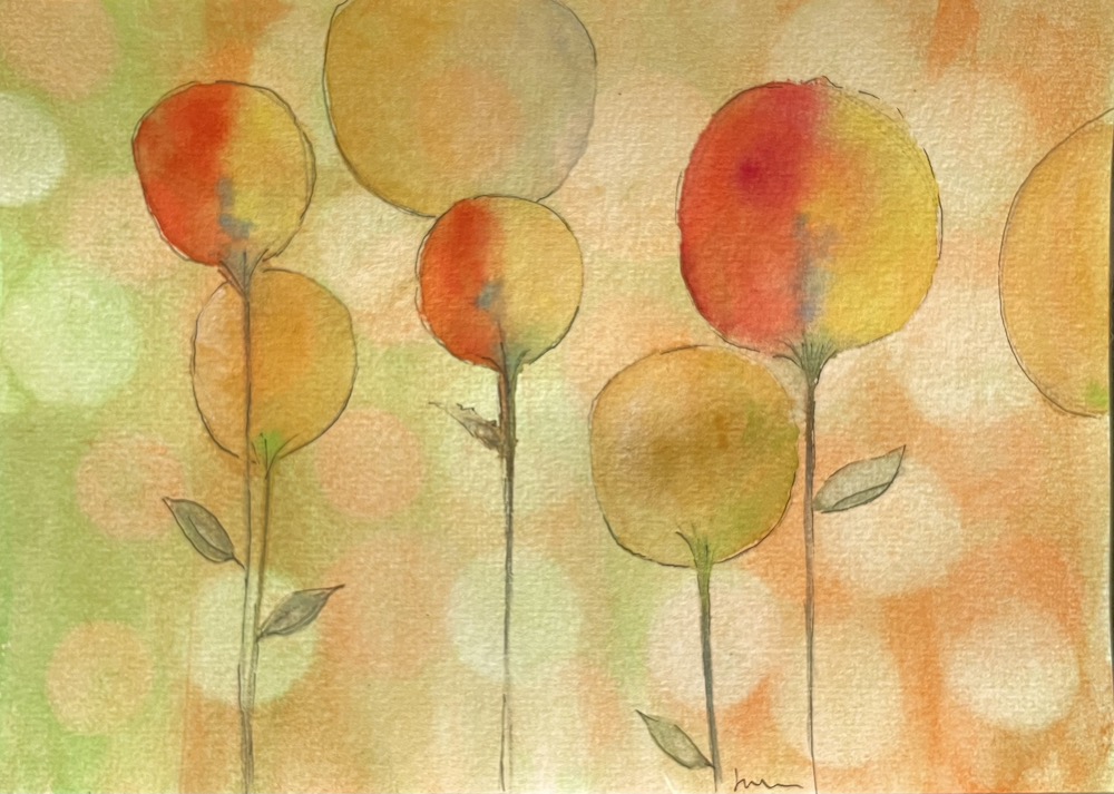 watercolour of orange and yellow trees