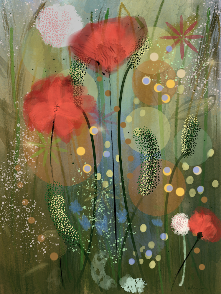 digital poppy field and wildflower art