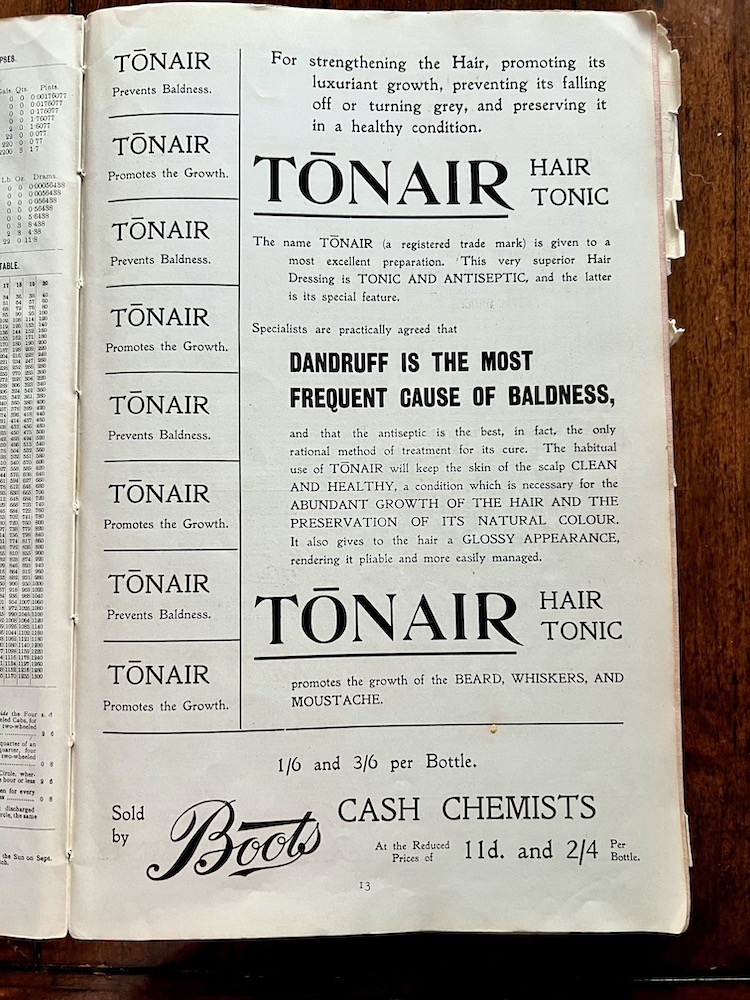 An old advert about Tonair a hair tonic