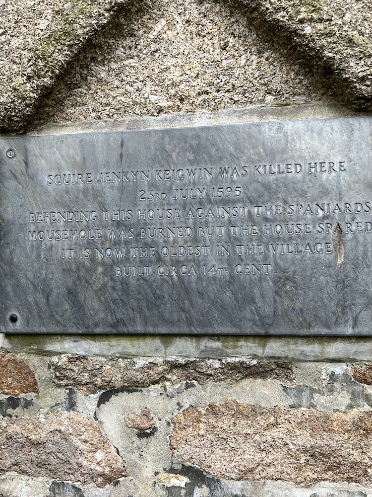 A plaque erected on Keigwin House, Mousehole for Jenkyn Keigwin 
