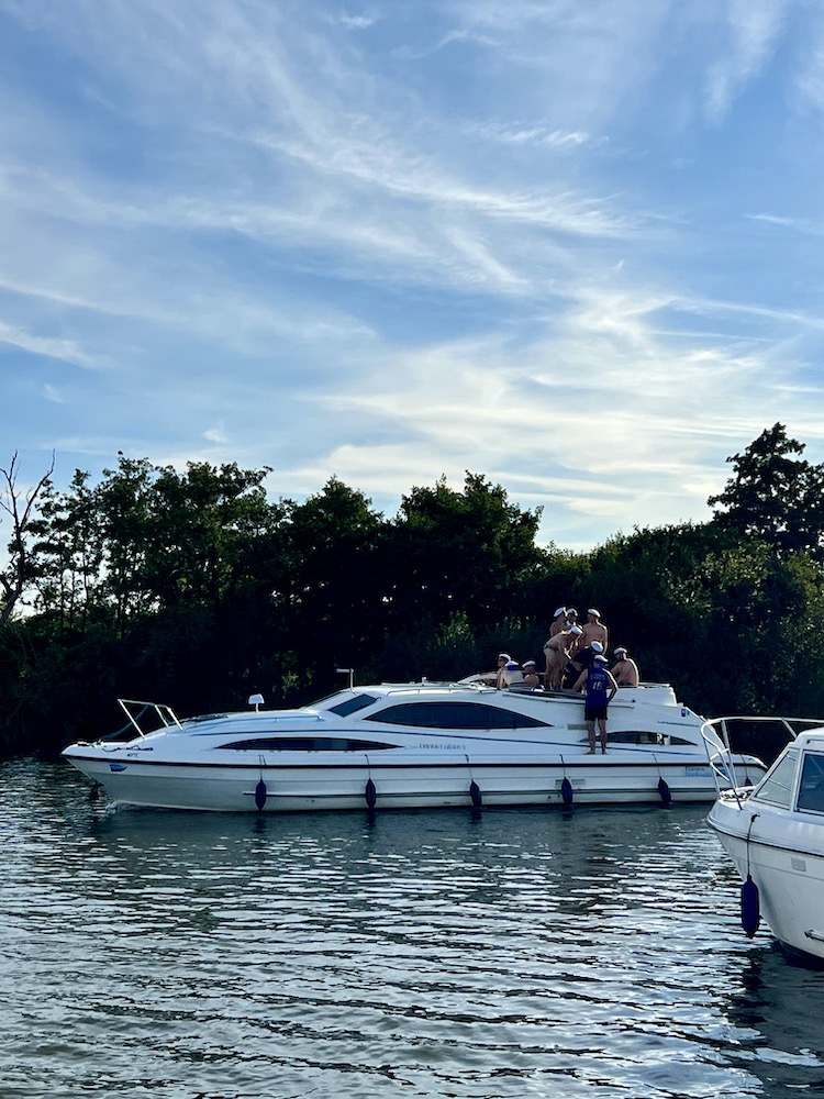 A boat full of lads on a boating holiday