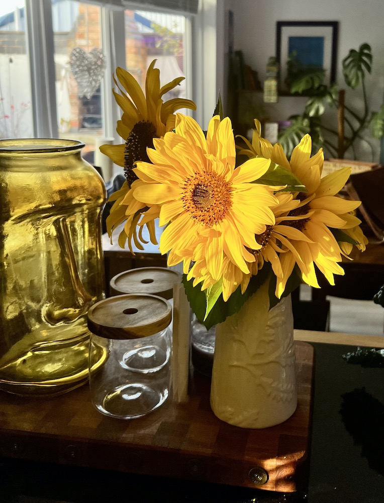 sunflowers in vase - vintage style
