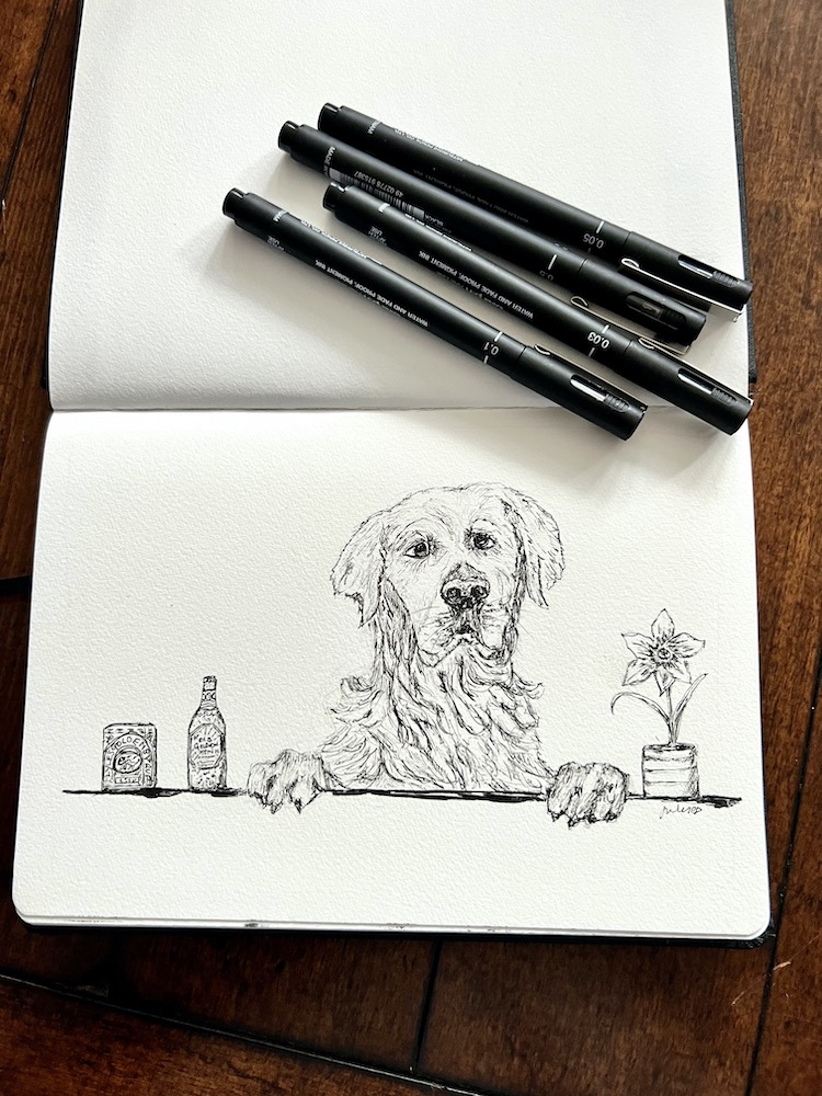 pen drawing of a Golden Retriever dog