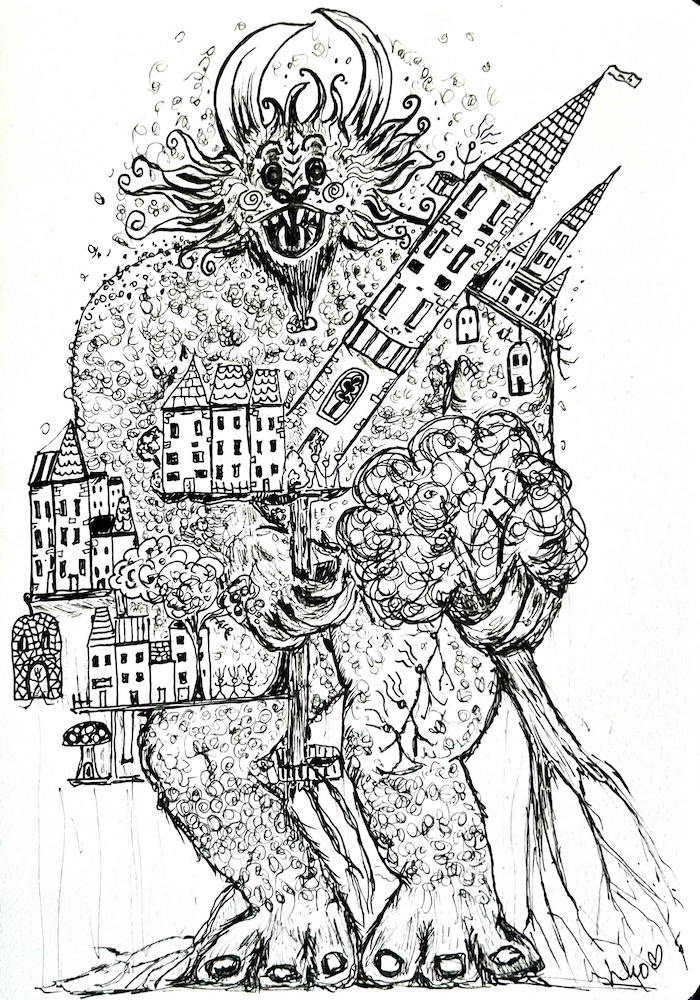 The Trunkling - a monster drawn in pen and ink