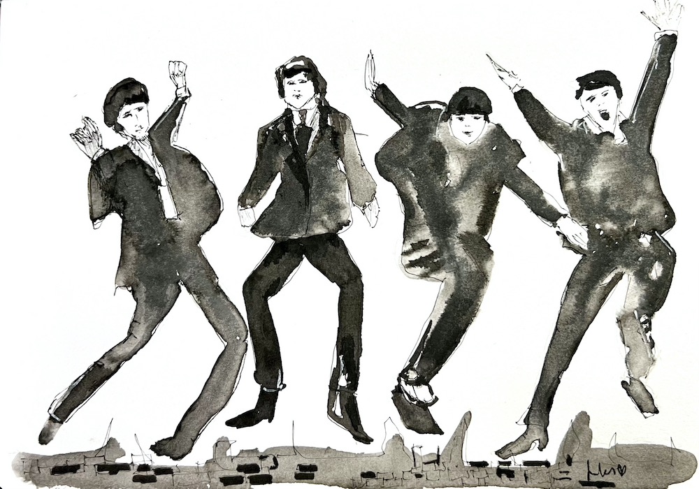 Ink and pen drawing of The Beatles 