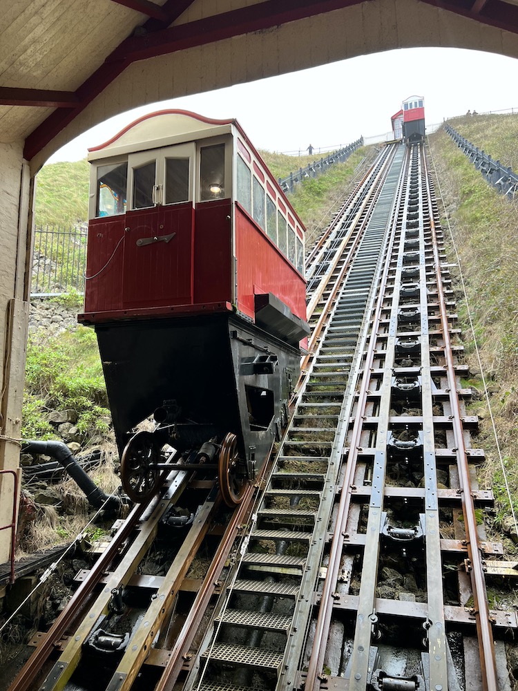 A Funicular carriage moving on the tracks at Saltburn