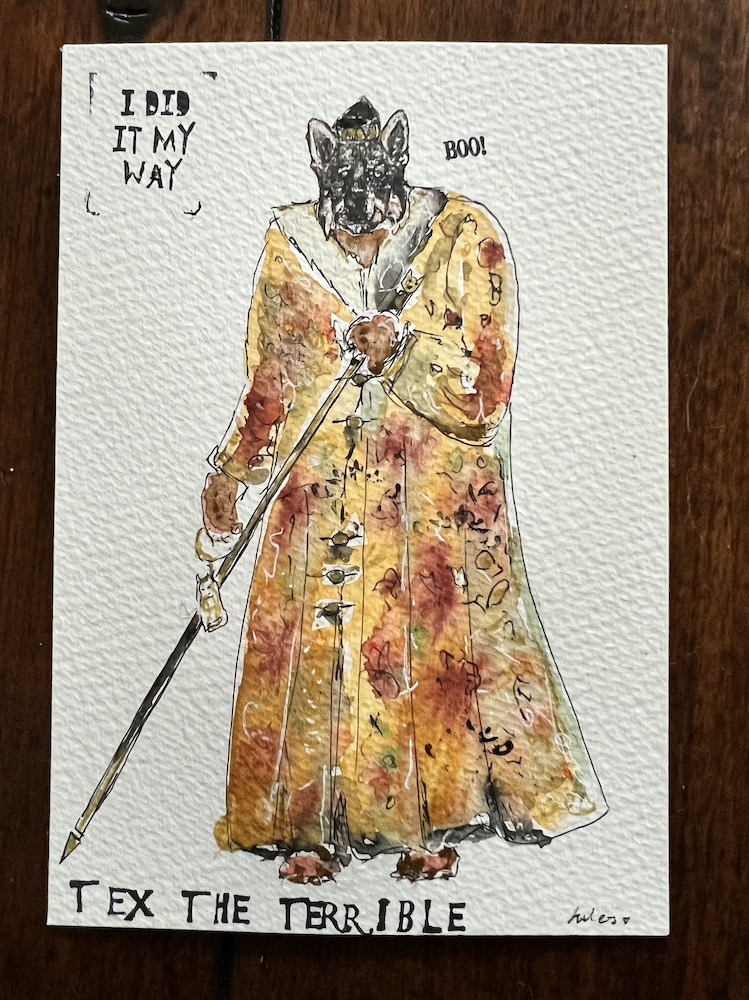 Tex the Terrible painting of dog dressed as Ivan the terrible