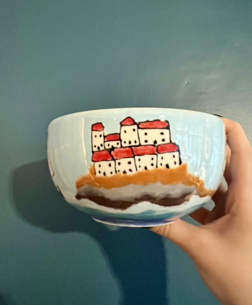 A ceramic bowl painted by Jules Smith